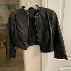 Bebe cropped Genuine Leather Jacket Black Size M